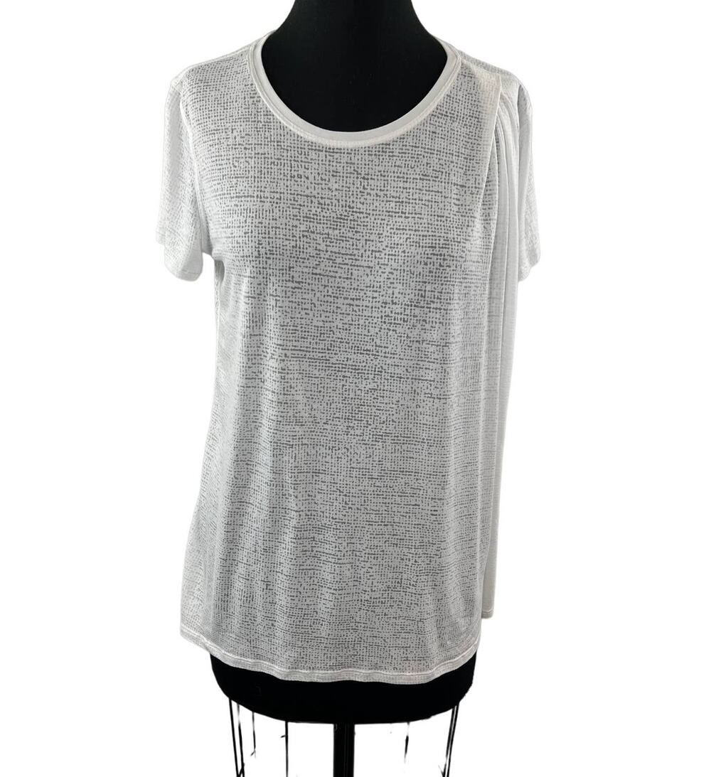 Lululemon White Burnout Pleat Top Cotton Short Sleeve Round Neck Pullover 8 10